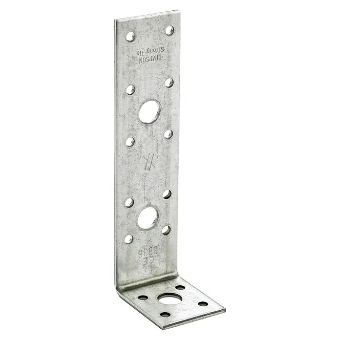 Simpson Strong-Tie Winkelverbinder AH - 50 x 40 x 160 mm - Verzinkter L-Winkelverbinder mit mehreren Befestigungslöchern und 'SIMPSON Strong-Tie' Branding.