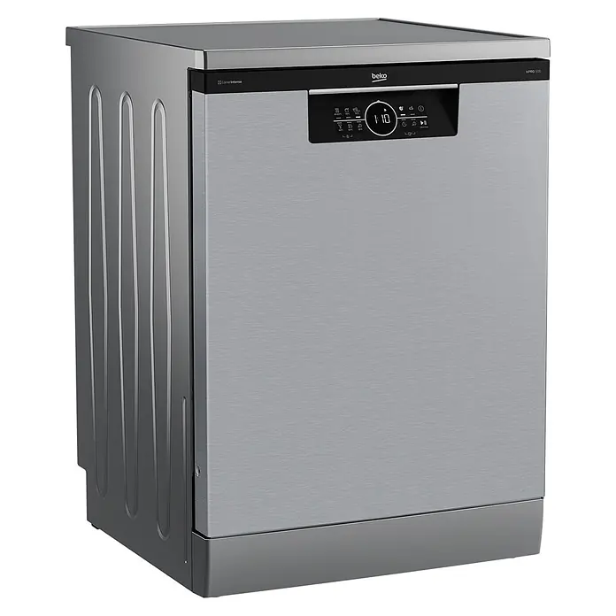 Beko Lavavajillas libre instalación BDFN26440XC - Ancho: 59,8 cm, Número de cubiertos: 14 ud. - Lavavajillas Beko bPRO 500 en acabado plateado con panel de control negro y pantalla digital.