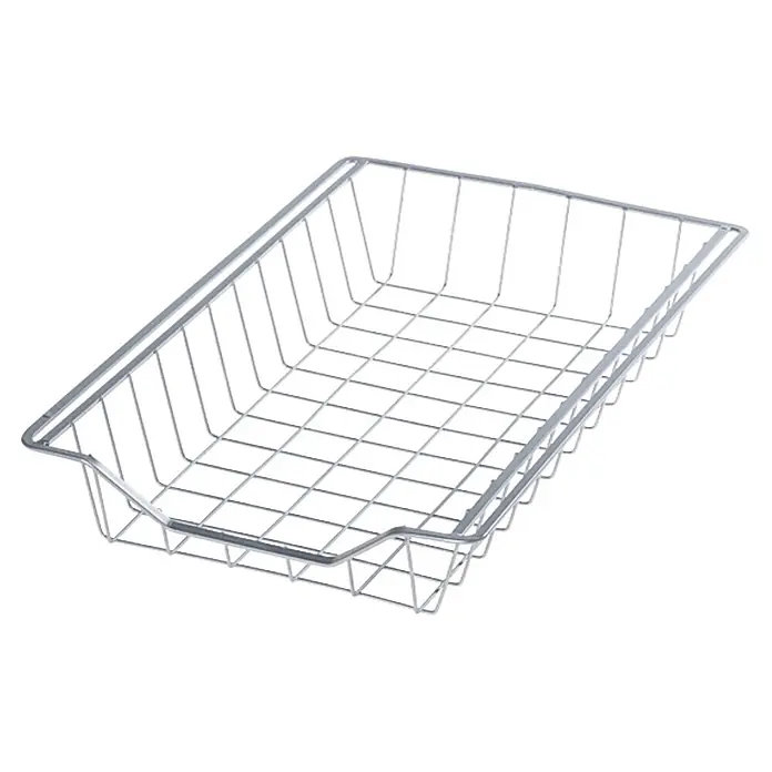 Regalux Clever Cesta - 45 x 28 x 7 cm, Metal - Imagen de una cesta rectangular de alambre cromado. Ideal para la cocina o el baño, para guardar objetos y organizar.