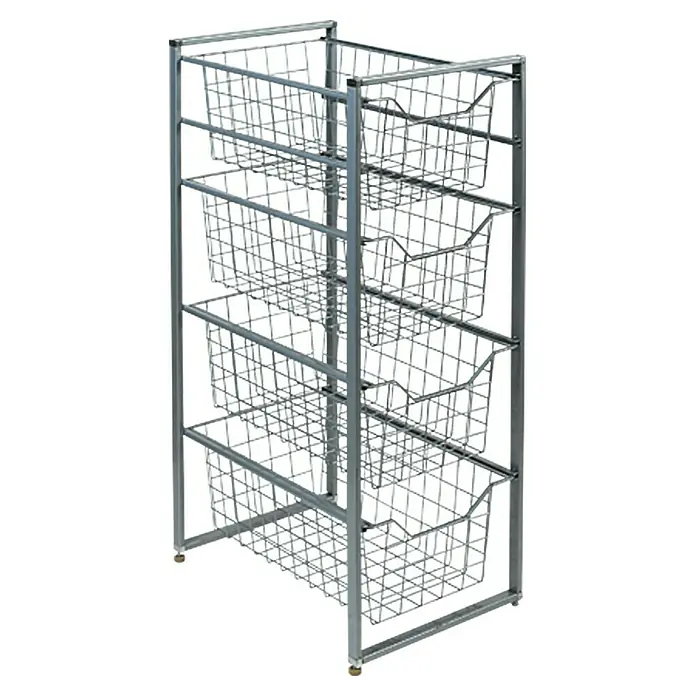 Regalux Clever Korb - 43 x 45 x 16 cm, Metall - Grauer, rollbarer Drahtkorb-Turm mit fünf Ebenen zur Aufbewahrung von Gegenständen. Praktisches Ordnungssystem für Zuhause.