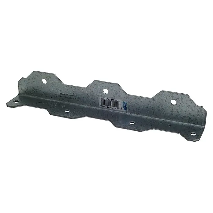 Simpson Strong-Tie Treppenwinkel TA - L x B x H: 260 x 41 x 41 mm, Rechts - Silbergrauer L-förmiger verzinkter Metallverbinder mit Zickzackkanten und Befestigungslöchern für den Bau.