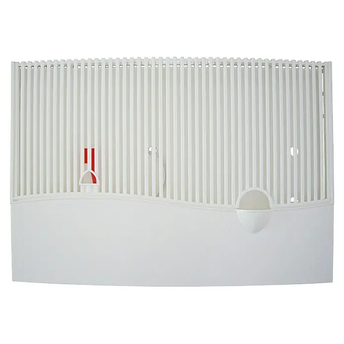 Kunststoff-Luftbefeuchter 90942 - 48,5 x 33,5 cm, Wasserstandanzeige, Weiß - Nahaufnahme eines weißen Hühnerstalls mit Futtertrog und Sitzstange.