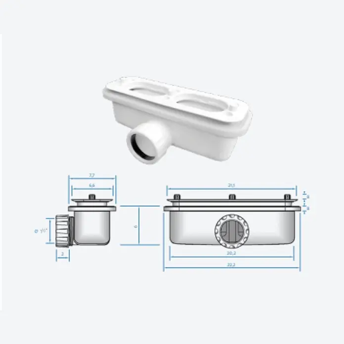 FRASCIO New Tecnology Duschwanne Duschwanne - L x B: 1.750 x 850 mm, Verbundwerkstoff, Weiß - Weißer Kunststoff-Rinnenablauf mit Seitenabgang, inkl. technischer Zeichnung.