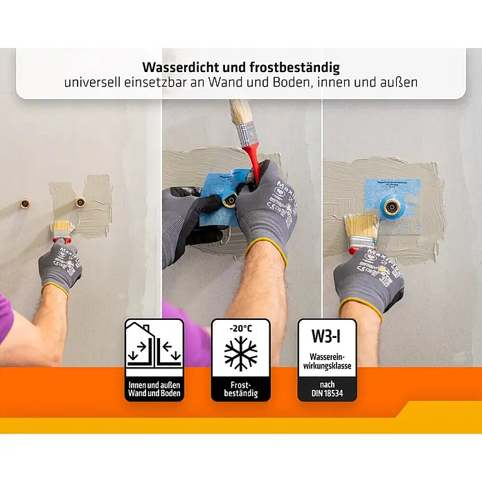 PCI Pecitape Dichtmanschette 10 x 10 - 10 x 10 cm, Gesamtstückzahl: 2 Stk. - Wasserdichte Abdichtungsmasse und blaue Rohrmanschetten werden auf eine Wand aufgetragen. Sie sind frostbeständig, innen/außen für Wand/Boden (W3-I).
