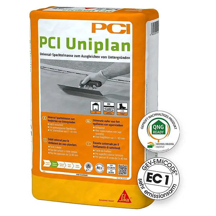 PCI Spachtelmasse Uniplan 3-40 mm - 25 kg - Orange PCI Uniplan Sack mit Universal-Spachtelmasse zur Untergrundvorbereitung.