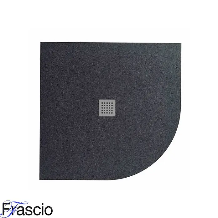 FRASCIO New Tecnology Duschwanne Duschwanne - L x B: 800 x 800 mm, Verbundwerkstoff, Schwarz - Dunkelgraue, texturierte Duschwanne, quadratisch mit abgerundeter Ecke und mittigem quadratischem Ablauf.