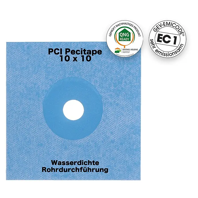 PCI Pecitape Dichtmanschette 10 x 10 - 10 x 10 cm, Gesamtstückzahl: 2 Stk. - Blaue PCI Pecitape Dichtmanschette (10x10) für Rohrdurchführungen.