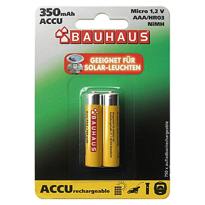 BAUHAUS Polnilne baterije  (350 mAh, Micro AAA, 1,2 V, 2 kos) | 3359 - Akku QM | CBHB - Batterien Qualitätsmarke | CBH - Batterien/Taschenlampen | CB - Elektroinstallation | C - Elektro | BAUHAUS