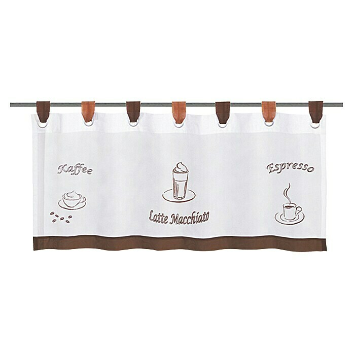 HOME Fashion Cafehaus-Gardine120 x 45 cm, 100 % Polyester, Braun/Weiß Front View