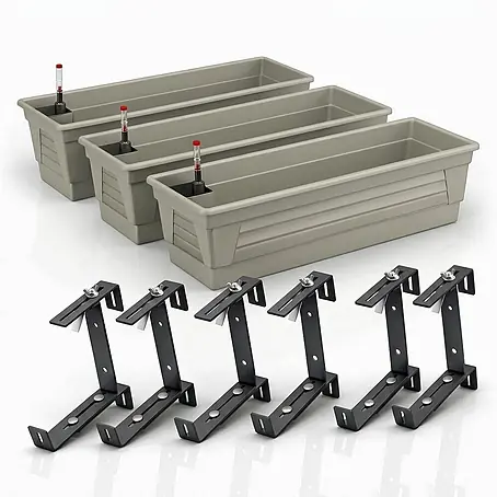Plastard  Pflanzkasten 3er Set 100 cm selbstwässernd Hydroeinsatz & Metallhalterung