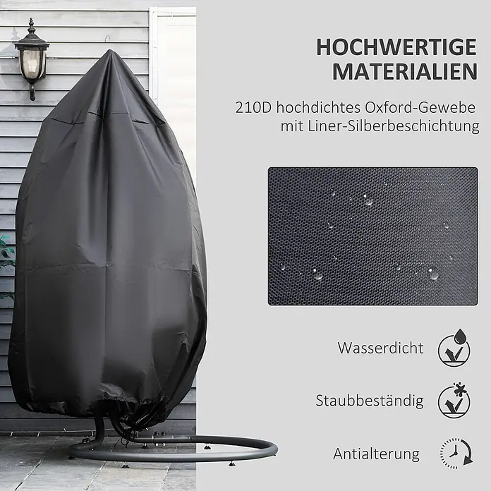 Outsunny Hängesessel Schutzhülle - L x B x H: 115 x 115 x 190 cm, 210D Oxford-Gewebe, Schwarz - Schwarze 210D Oxford Stoff Eierstuhl-Abdeckung mit Silberbeschichtung. Wasserdicht, staubbeständig und alterungsbeständig.