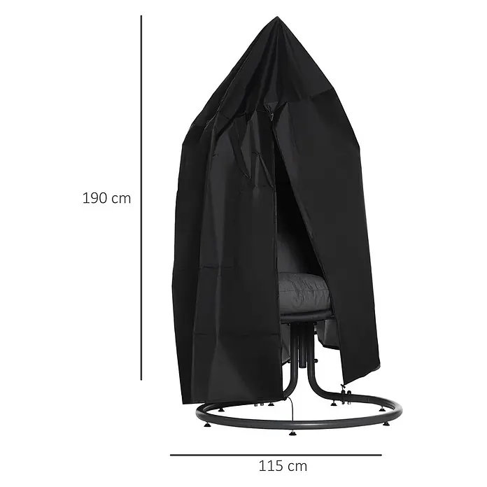Outsunny Hängesessel Schutzhülle - L x B x H: 115 x 115 x 190 cm, 210D Oxford-Gewebe, Schwarz - Schwarze Schutzhülle für Hängesessel, 190 cm hoch und 115 cm breit.