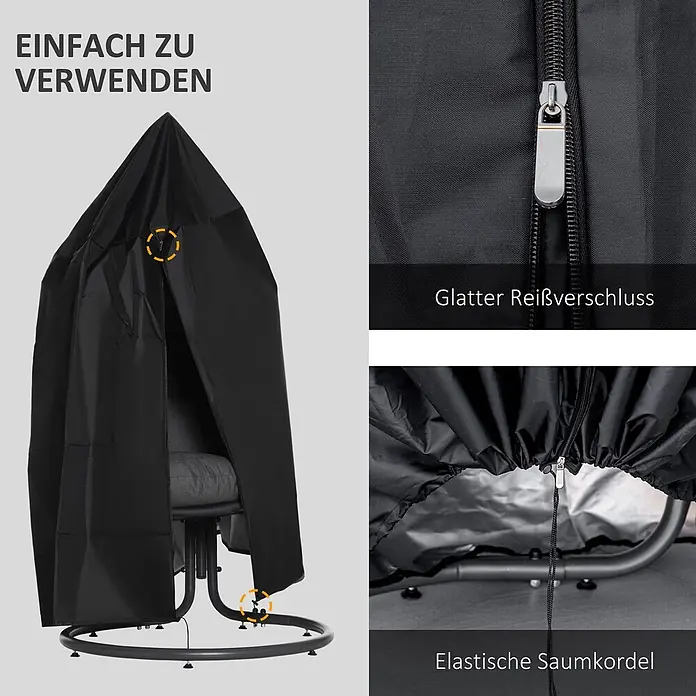 Outsunny Hängesessel Schutzhülle - L x B x H: 115 x 115 x 190 cm, 210D Oxford-Gewebe, Schwarz - Schwarze Schutzhülle für Hängesessel, mit glattem Reißverschluss und elastischer Saumkordel für einfache Handhabung.