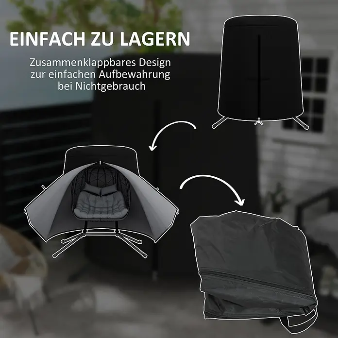 Outsunny Hängesessel Schutzhülle - L x B x H: 196 x 196 x 230 cm, 300D Oxford-Gewebe, Schwarz - Zusammenklappbarer grauer Hängesessel und schwarze Aufbewahrungshülle für einfache Lagerung bei Nichtgebrauch.