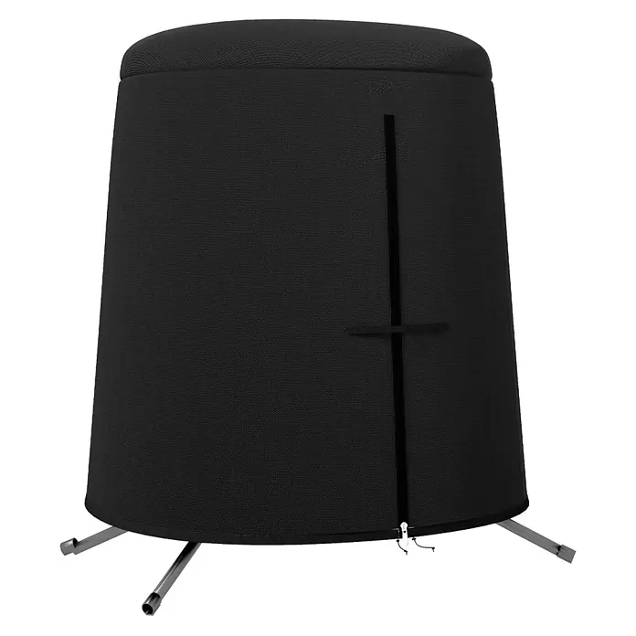 Outsunny Hängesessel Schutzhülle - L x B x H: 196 x 196 x 230 cm, 300D Oxford-Gewebe, Schwarz - Schwarze konische Schutzhülle aus strapazierfähigem Stoff mit vertikalem Riemen, Reißverschluss und Kordelzug, die silberne Beine zeigt.
