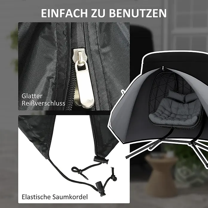 Outsunny Hängesessel Schutzhülle - L x B x H: 196 x 196 x 230 cm, 300D Oxford-Gewebe, Schwarz - Schwarze Hängesesselabdeckung mit glattem Reißverschluss und elastischer Saumkordel für einfache Handhabung.