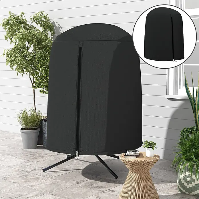 Outsunny Hängesessel Schutzhülle - L x B x H: 128 x 128 x 190 cm, 420D Oxford-Polyester, Schwarz - Schwarze Outdoor-Möbelabdeckung mit Reißverschluss, schützt einen Stuhl auf der Terrasse.