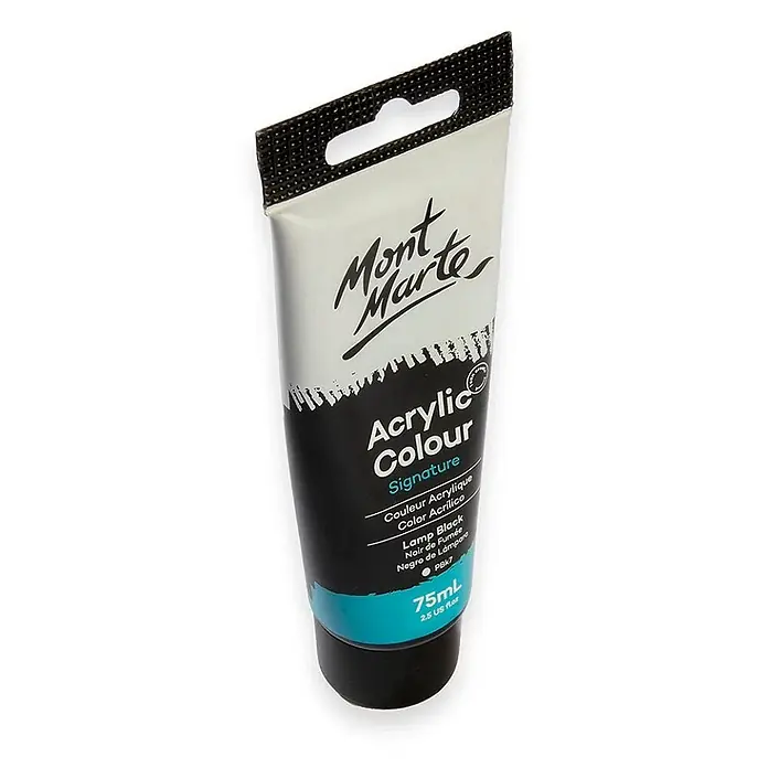 Mont Marte Acrylfarbe Signature - Lampenschwarz, 75 ml, Tube - Mont Marte Signature Acrylfarben-Tube, Lamp Black, 75ml, mit Aufhängelasche.