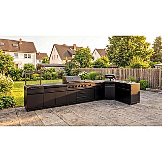 Kingstone Cube Outdoorküche (7 -tlg., Stahl, Sintered Stone, Schwarz, Material Grillfläche: Gusseisen, Anzahl Brenner: 11 Stk.)