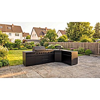 Kingstone Cube Outdoorküche (5 -tlg., Stahl, Sintered Stone, Schwarz, Material Grillfläche: Gusseisen, Anzahl Brenner: 7 Stk.)