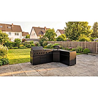Kingstone Cube Outdoorküche (4 -tlg., Stahl, Sintered Stone, Schwarz, Material Grillfläche: Gusseisen, Anzahl Brenner: 7 Stk.)