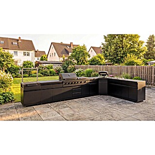 Kingstone Cube Outdoorküche III (8 -tlg., Stahl, Sintered Stone, Schwarz, Material Grillfläche: Gusseisen, Anzahl Brenner: 11 Stk.)