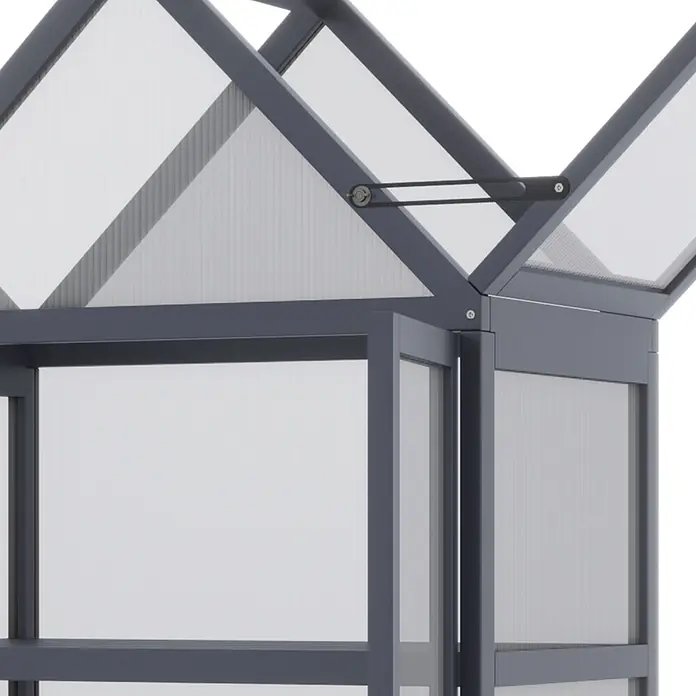 Outsunny Gewächshaus - 70,5 x 42 cm, Material Seitenwand: Kunststoff, 4 mm, Grau - Dunkelgraues Aluminium-Gewächshaus mit transparenten Wellplatten und offenem Dachfenster.