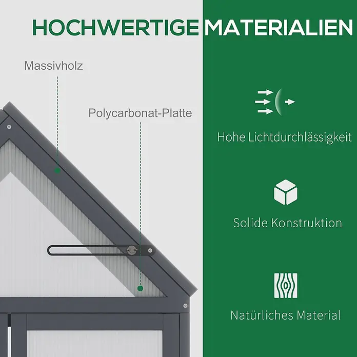 Outsunny Gewächshaus - 70,5 x 42 cm, Material Seitenwand: Kunststoff, 4 mm, Grau - Gewächshaus-Paneel: Massivholzrahmen, Polycarbonatplatte. Hohe Lichtdurchlässigkeit, solide Konstruktion, natürliches Material.