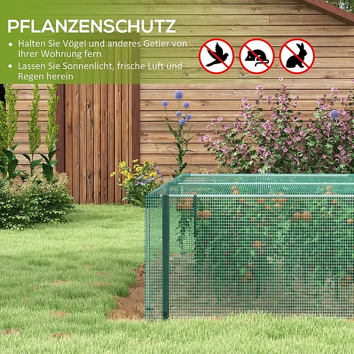 Outsunny Gewächshaus - 373 x 125 cm, Material Seitenwand: Kunststoff, 0,3 mm - Grüner Maschendraht-Pflanzenschutz im Garten, schützt Pflanzen vor Schädlingen, lässt aber Sonne, Luft und Regen durch.