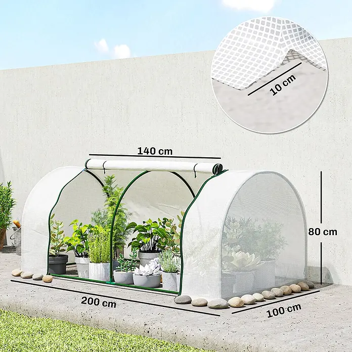 Outsunny Gewächshaus - Außenmaß inkl. Dachüberstand (B x T): 200 x 100 cm, Material Seitenwand: Kunststoff, 0,45 mm, Grün - Weißes Netz-Frühbeet mit grünem Rahmen, schützt Pflanzen. Maße: L 200 cm, B 100 cm, H 80 cm.