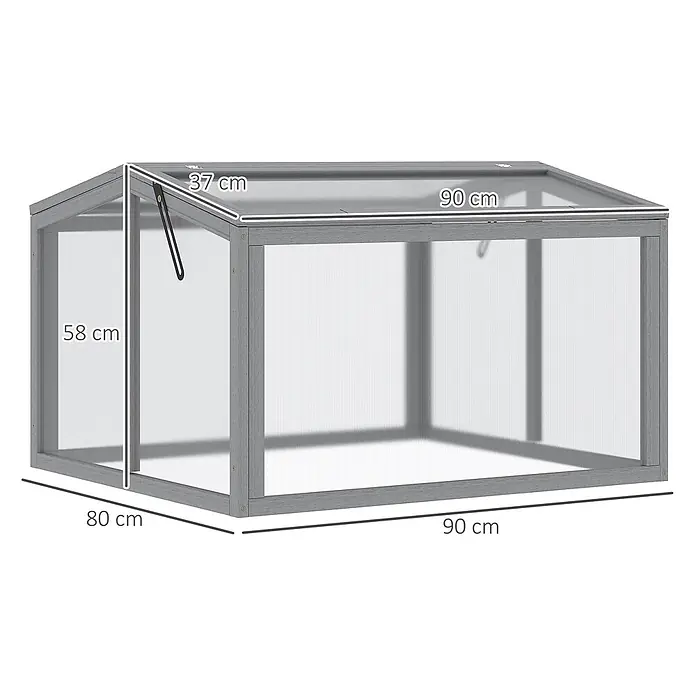 Outsunny Gewächshaus - 90 x 80 cm, Material Seitenwand: Kunststoff, 0,5 mm, Hellgrau - Graues Holzfrühbeet mit transparenten Scheiben und Klappdeckel, zum Pflanzenschutz.