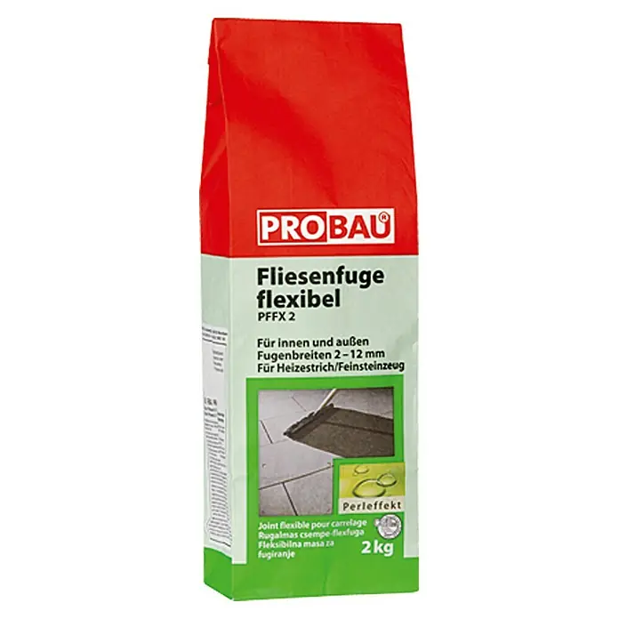 Probau Fliesenfuge flexibel - Braun, 2 kg - Abbildung einer 2-kg-Packung ProBau Fliesenfuge flexibel, geeignet für Innen- und Außenbereiche mit Fugenbreiten von 2-12 mm.