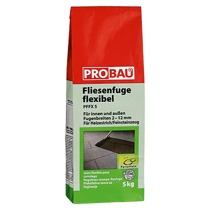 Probau Fliesenfuge flexibel - Braun, 5 kg - Produktbild von PROBAU Flexibler Fliesenfuge PFFX 5, geeignet für Fugenbreiten von 2-12 mm im Innen- und Außenbereich.
