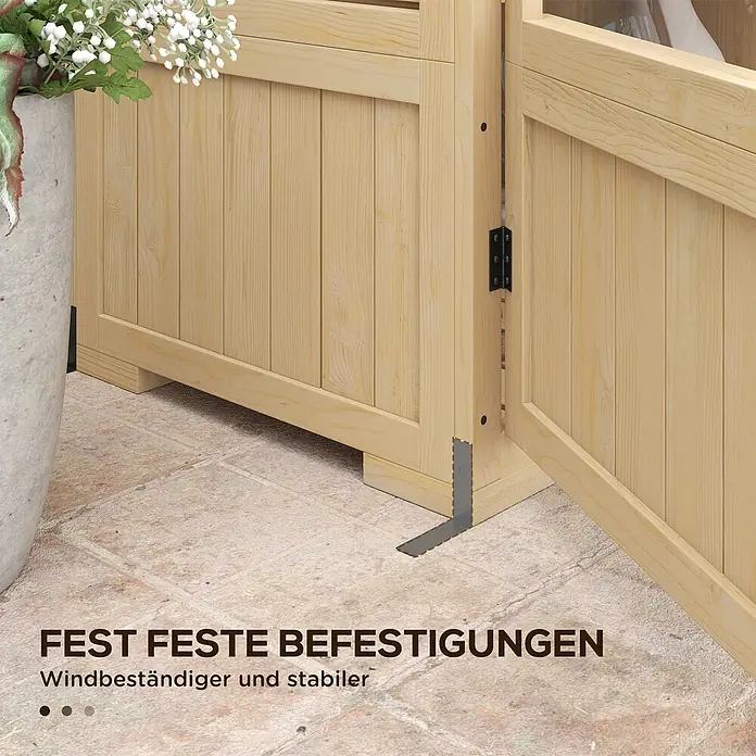Outsunny Gewächshaus - Außenmaß inkl. Dachüberstand (B x T): 100 x 56,5 cm, Material Seitenwand: Kunststoff, 0,8 mm, Naturholz - Heller Holz-Sichtschutz mit Tür, stabilisiert durch Metallwinkel und Scharniere an der Basis für Windbeständigkeit und Stabilität.