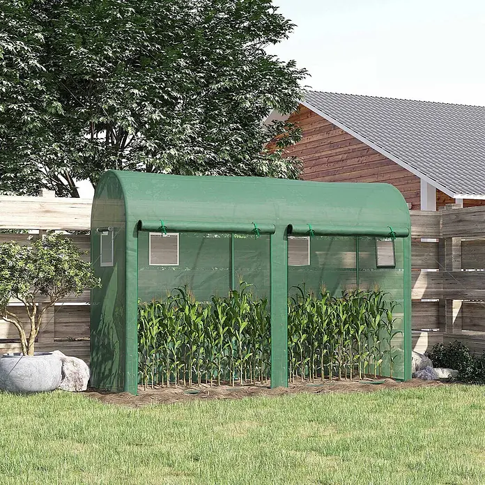 Outsunny Gewächshaus - 300 x 100 cm, Material Seitenwand: Kunststoff, 0,3 mm, Grün - Grünes Stoff-Gewächshaus mit Rolltüren und -fenstern, schützt Maispflanzen im Garten.