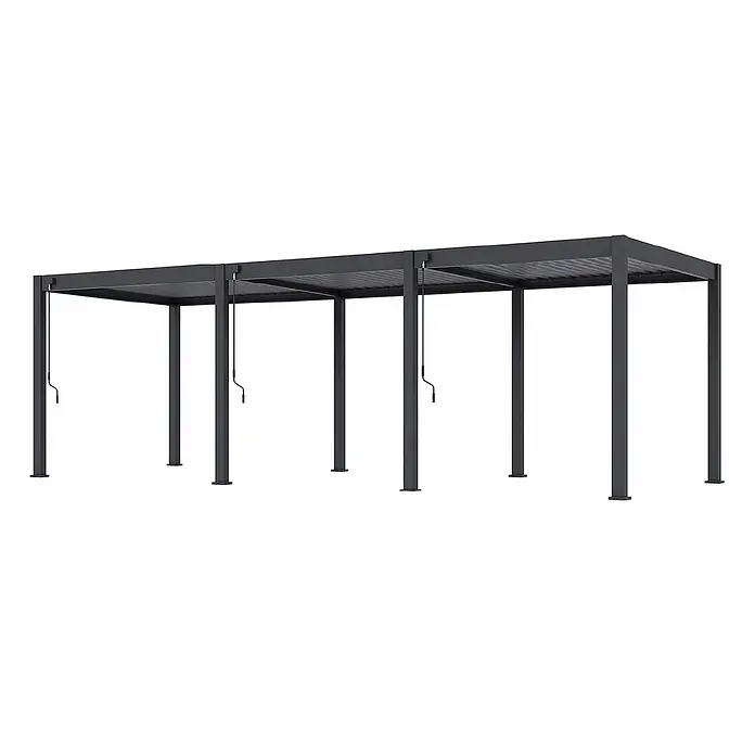 Weide Pergola Classic Pergola 3 x 9 M Anthrazit freistehend Aluminium Lamellendach - B x T: 900 x 300 cm, Aluminium - Dunkelgraue rechteckige Metallpergola mit Lamellendach und Verstellkurbeln.