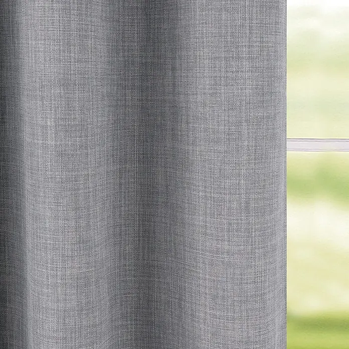 Cortina con ollaos opaca Novan - An x Al: 140 x 260 cm, Perla - Cortina gris texturizada con un tejido tipo lino, suavemente drapeada.