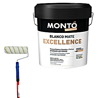 Pintura para paredes y techos Excellence + Rodillo completo telescópico Nespoli (Blanco, Mate, 15 l)