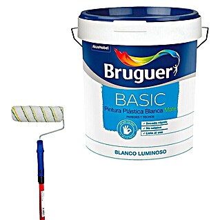 Pintura para paredes y techos Basic + Rodillo completo telescópico Nespoli (Blanco, Mate, 15 l)