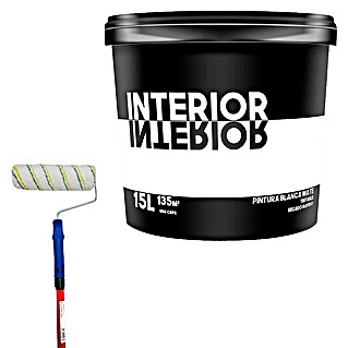 Pintura para paredes Interior + Rodillo completo telescópico Nespoli (Blanco, Mate, 15 l)