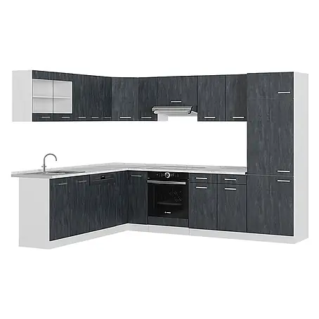 Vicco  Eckküche R-Line Schwarz Beton/Weiß ohne Arbeitsplatte