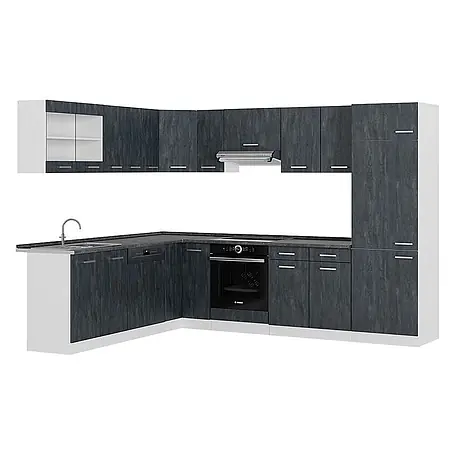 Vicco  Eckküche R-Line Schwarz Beton/Weiß AP Anthrazit