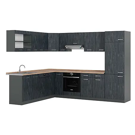 Vicco  Eckküche R-Line Schwarz Beton/Anthrazit AP Eiche
