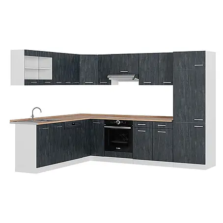 Vicco  Eckküche R-Line Schwarz Beton/Weiß AP Eiche