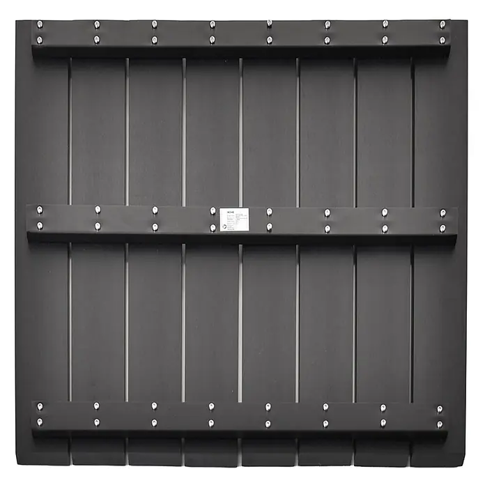 Home Deluxe Gartentisch Tischplatte RIO - L x B x H: 80 x 80 x 5 cm, Schwarz - Dunkelgraue Platte mit drei verschraubten horizontalen Trägerbalken und vertikalen Rippen.
