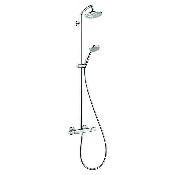 Hansgrohe Duschsystem Croma Showerpipe 160 - Mit Thermostatarmatur, Lochabstand: 93,2 cm, Anzahl Strahlarten: 4 Stk., Chrom, Höhe: 110,1 cm - Duschsystem mit Kopf- und Handbrause in Chrom-Optik. Ein elegantes Design für moderne Badezimmer mit präziser Temperaturregelung.