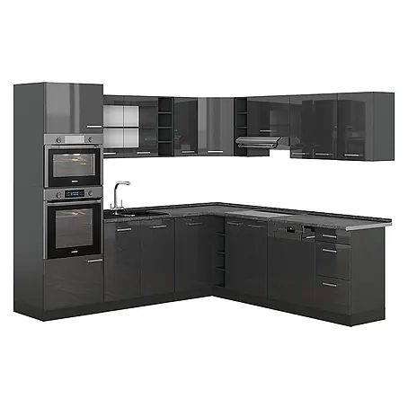 Vicco  Eckküche R-Line Anthrazit Hochglanz/Anthrazit, AP Anthrazit