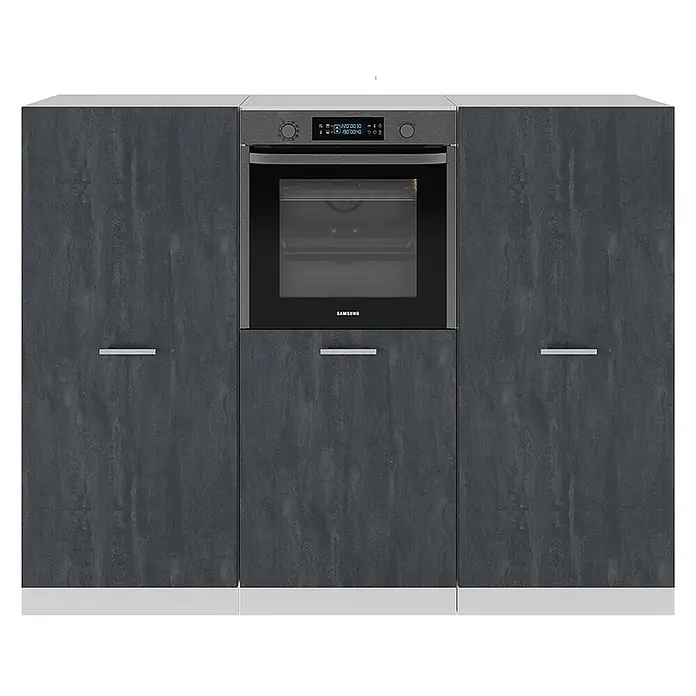 Vicco Küchenleerblock R-Line Schwarz Beton/Weiß ohne Arbeitsplatte - Schwarz Beton - Dunkelgraue Küchenschränke mit schwarzem Einbaubackofen. Moderne modulare Einheit.
