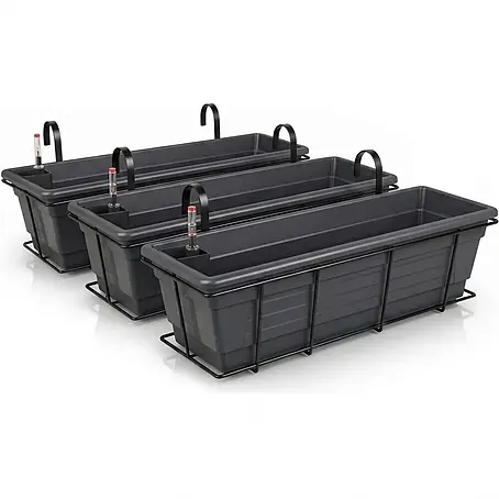 Plastard  Pflanzkasten 3er Set 60 cm selbstwässernd Hydroeinsatz & Metallkorb