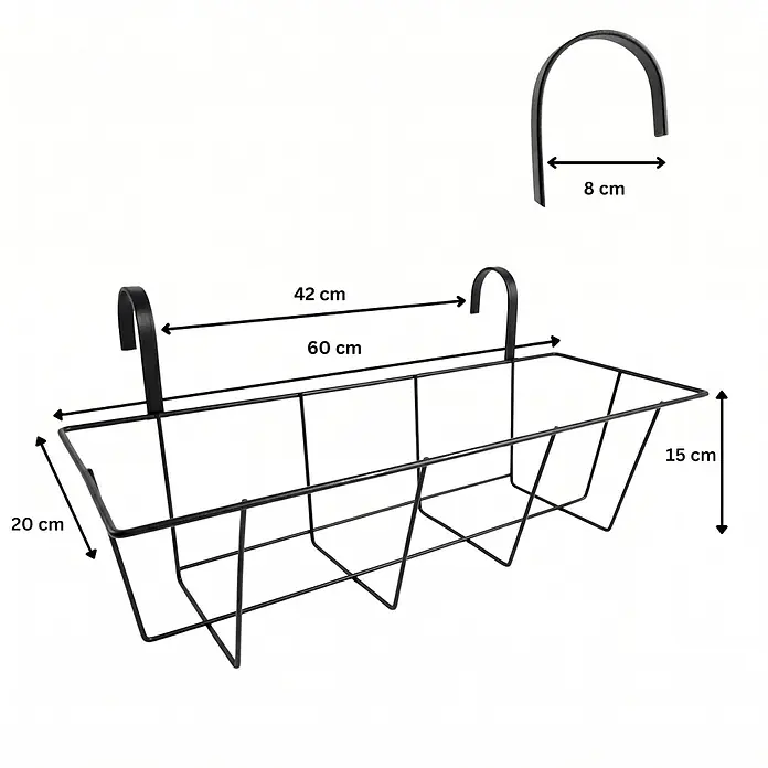 Plastard Pflanzkasten 3er Set 60 cm selbstwässernd Hydroeinsatz & Metallkorb - Außenmaß (L x B x H): 60 x 21 x 17 cm, Kunststoff, Terrakotta - Schwarzer Draht Blumenkasten zum Aufhängen mit Haken.